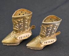 Vintage Metal Cowboy Boots Texas Salt Pepper Shaker Set- Japan