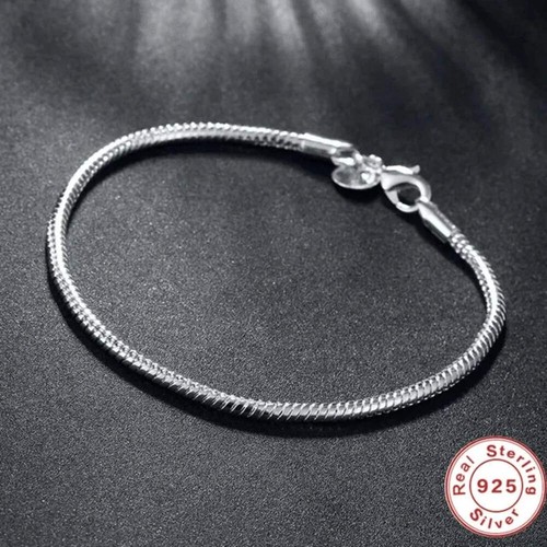 925 Sterling Silver Charm European Bracelet Soft Smooth Snake Bone Bracelets for - Picture 10 of 21