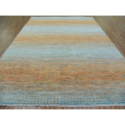 10'1"x14' Orange Pure Wool Hand Knotted Modern Chiaroscuro Collection Rug R79174 - Picture 3 of 12