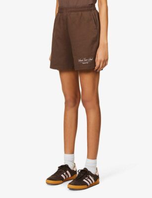SPORTY & RICH Sunset Tower Hotel Chocolate Brown Gym Shorts BNWT LARGE
