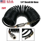 25ft 1/4" NPT Recoil Air Hose Re Coil Spring Ends Pneumatic Air Compressor Tool