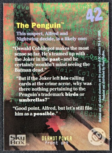 The Penguin Batman 1995 Master Series Skybox DC Card #42 (NM) - Picture 2 of 2