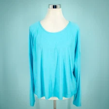Beyond Yoga Size XL Aqua Blue Featherweight Crew Neck Long Sleeve Active Top