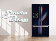 Abstract Futuristic Retro Lines Black Fridge Freezer Wrap Side Door Vinyl Decal