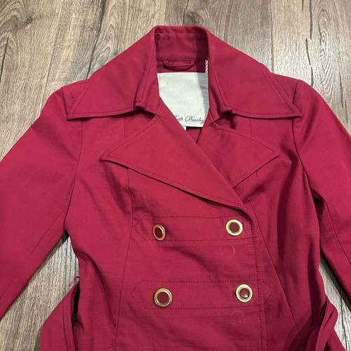 Beth Bowley Sz 4 Trench Coat Belted Jacket Cotton Y2K Double Breasted Preppy - Picture 2 of 10