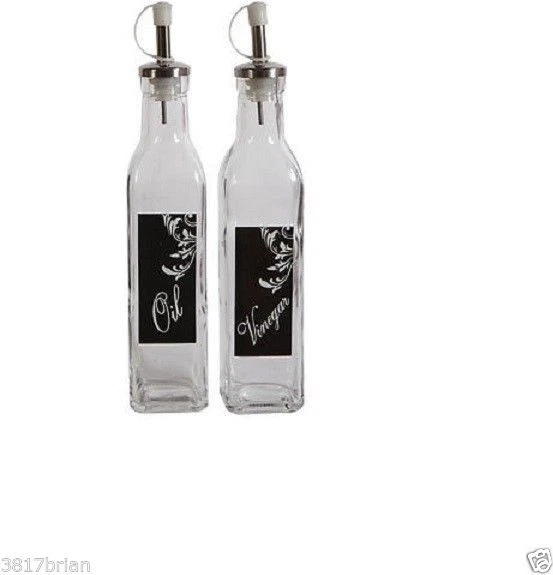 2 Pc OLIVE OIL AND VINEGAR GLASS DISPENSER STORAGE BOTTLES CRUET SET Sz 10"
