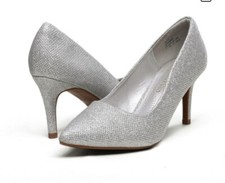 Womens Silver Glitter Classic Pointed Toe Stilettos High Heel Pump Shoes Sz. 7.5