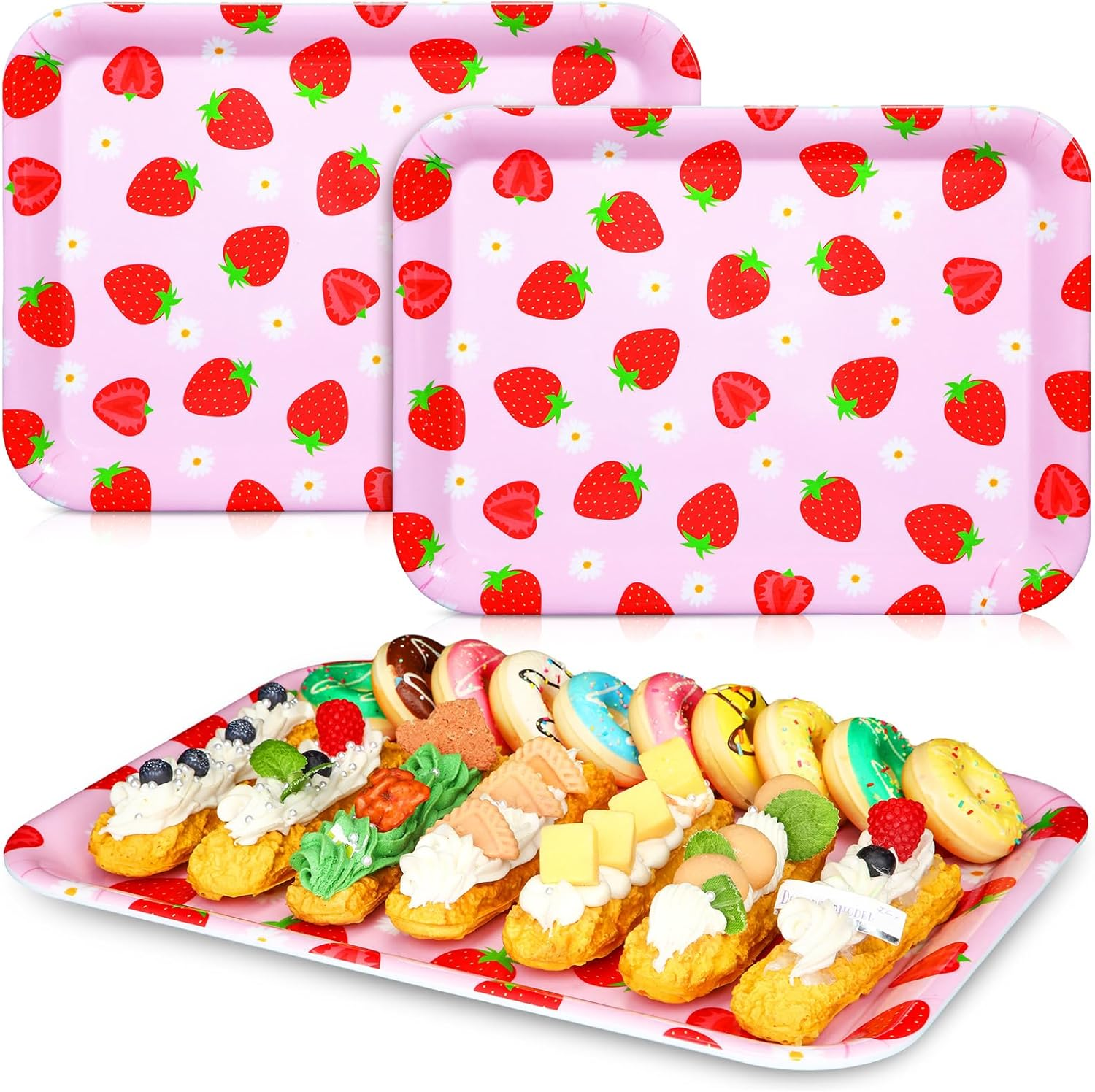 3-Piece Pink Plastic Strawberry Trays for Birthday Party Serving & Decor