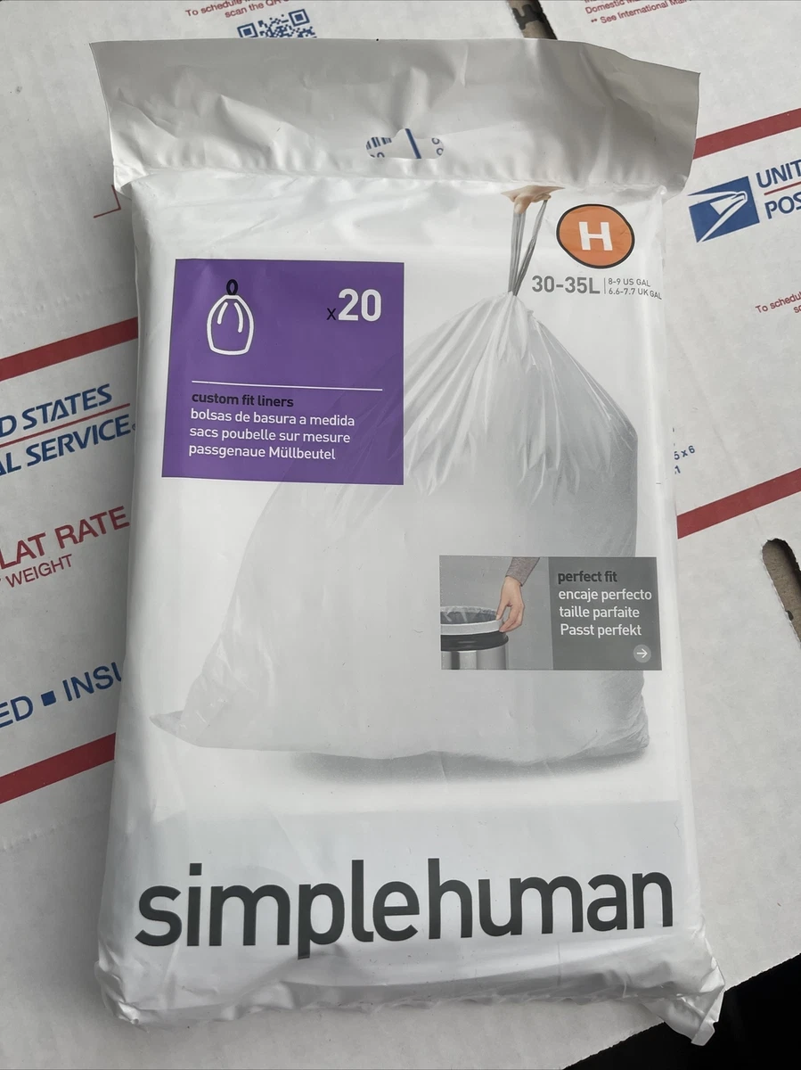 Code P 20 Ct SIMPLEHUMAN Custom Fit Trash Bags Can Liners Refill Size White  Pack