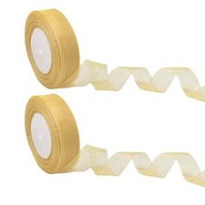 Gold Sheer Organza Ribbon 1 Inch 100 Yards for Weddings Gifts Bouquets Crafts