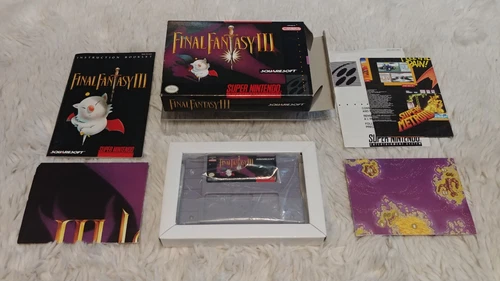 Final Fantasy III 3 SNES CIB ~ Box Manual Map Poster lot ~ Super Nintendo RPG