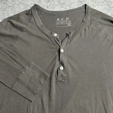 SCP Henley Shirt Mens XL Gray Cotton Raglan Long Sleeve USA