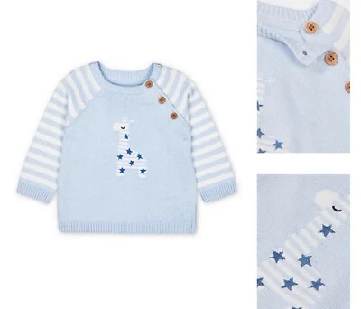 Baby Jungen Strickpullover blau süß Giraffe MOTHERCARE gestreift Pullover Oberteil neu mit Etikett