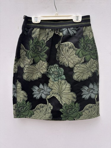 Save The Queen Skirt Black Green Small Floral Brocade Pencil - Picture 5 of 6