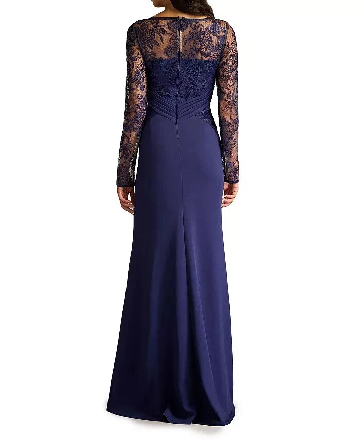 Vestido de manga comprida bordado floral azul Tadashi Shoji Notte tamanho 16 $538 - Imagem 3 de 4