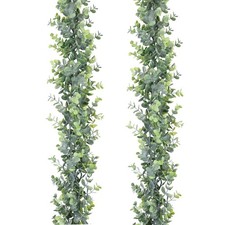 DearHouse Faux Eucalyptus Garland Plant, 2 Pack 6Ft, Dark Green, Gray Green