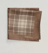 Dapper Plaid Tartan Brown Ralph Lauren Purple Label Cashmere Silk Pocket Square