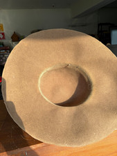 Handmade Tan XL Wide Brim Felt Hat Geometric Band with Feather Mtnman period