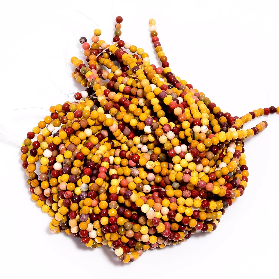 Natural Mookaite Gemstone Round Shape Smooth Beads 4X4.5 mm Strand 15" UGB608 - Imagem 2 de 3