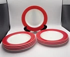 Vintage Pyrex Flamingo Pink Rim Milk Glass Plates Set of 4 USA