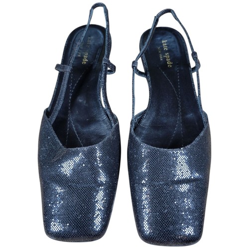 Scarpe vintage Kate Spade 8,5 AA nere paillettes slingback ballerine punta quadrata eleganti - Foto 7 di 13