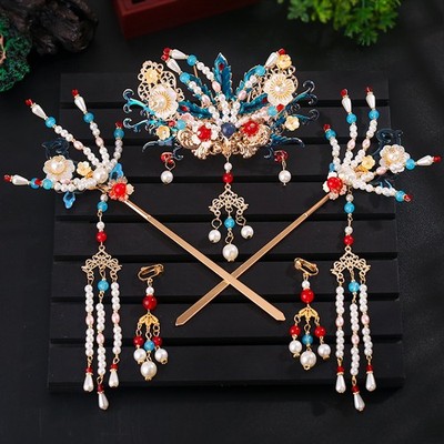 Chinese Hanfu Hairpin Pair Set Tassel Step Shake Hair Stick Bridal Headpiece