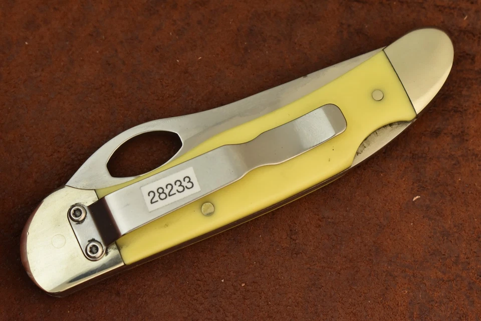 MOORE MAKER MATADOR TEXAS MADE IN USA YELLOW DELRIN HAWKEYE LOCKBACK KNIFE 28233 - Image 2 of 4
