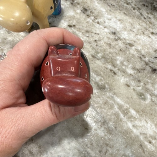 Handmade Stone Hippopotamus Figurines Set of 2, Hand Painted, Collectible - Picture 5 of 6