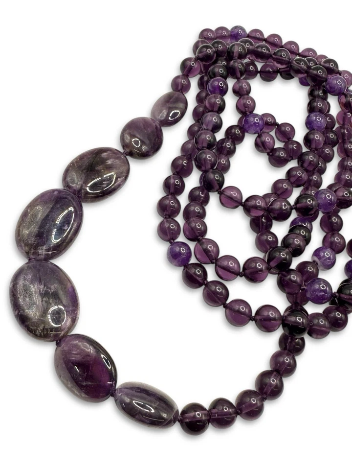 Collar largo de ópera de piedra amatista genuina cuentas pulidas de Coldwater Creek nuevo con etiquetas Foto 3 de 4