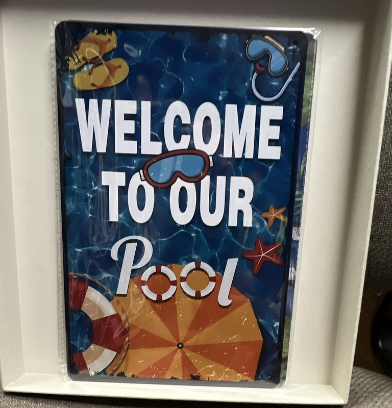 Dry Erase Board with “Welcome to Our Pool” Insert, White Frame, Decorative Sign
