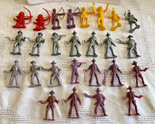 Vintage MPC like Yellow Red Purple Silver Plastic Cowboys  Indians Lot of 26