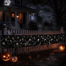 Halloween Party Banner Skeleton Backdrop 20x118 Polyester Spooky Sign, Wall Post