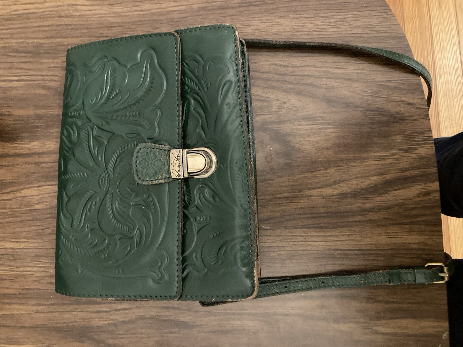 Patricia Nash Tooled Leather Crossbody, Green,Adjustable Strap, Vintage-Inspired