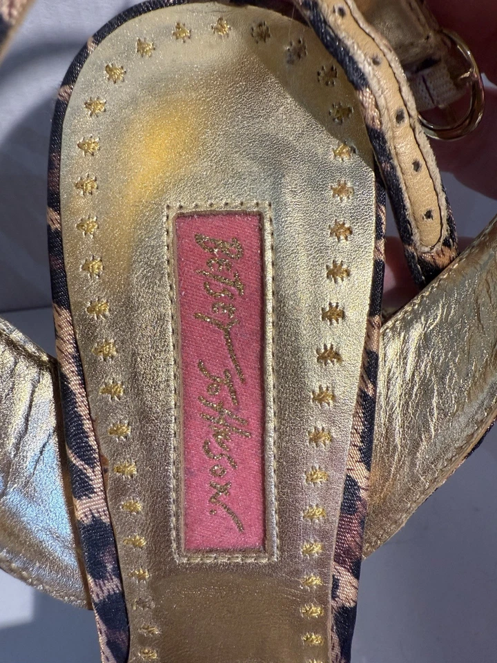 RARO Betsey Johnson Cristie Nuevo Vintage Cristal Leopardo Satinado Tacones Sandalias ¡Lo último! Foto 4 de 4