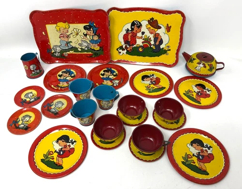 VINTAGE! Ohio Art Tin Metal Litho Children's Tea Sets Pcs from 2 Sets