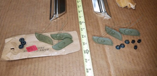 NOS 1967 Chevy Impala Rear Fender Skirt Molding LH RH Pair 67 SS wheel cover set - Picture 21 of 23