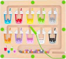 Magnetic Color and Number Maze, Montessori Wooden Magnet Puzzle Game Board for T