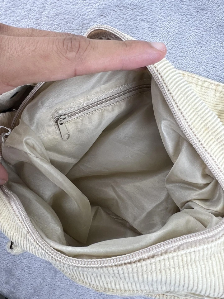 Bolso de Hombro de Pana Y2K Mujeres Crema Hobo Baguette Cartera Bolsillos con Cremallera Boho Bratz Foto 4 de 4