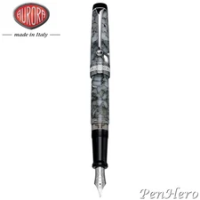 Aurora Optima Nero Perla Auroloide Chrome Plated Trim Fountain Pen Fine Nib