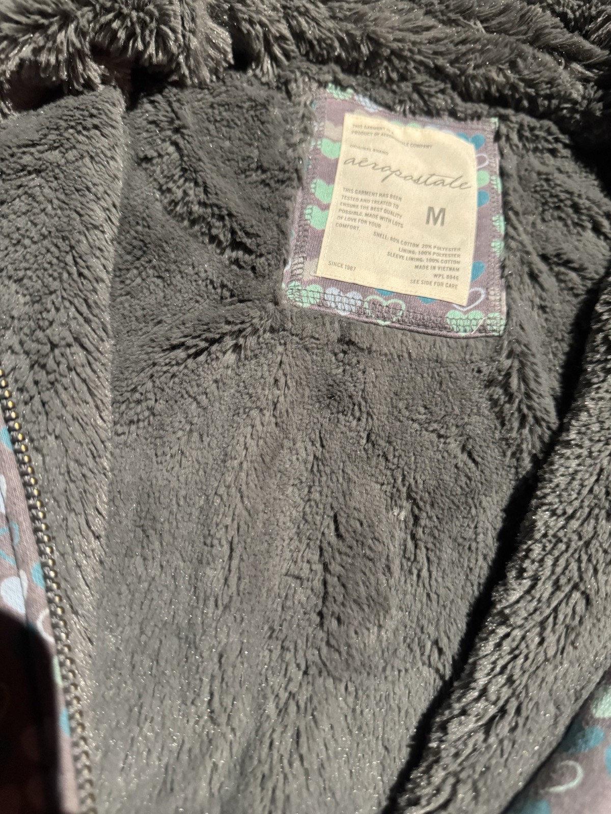 RARE Y2K VTG Aeropostale Heart Zip Up Hoodie Fur Lining Womens Medium Kidcore image 5
