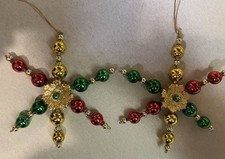 2x HTF Kurt Adler Mercury Glass STAR SNOWFLAKE ORNAMENTS Red Green Gold Vtg 