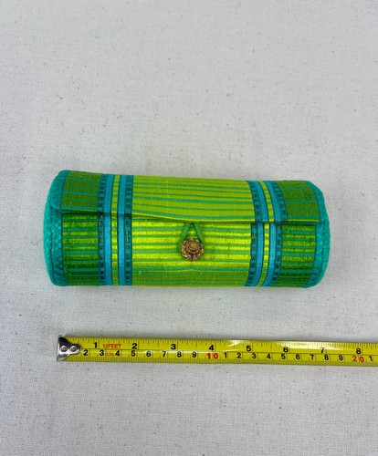 Star of Siam Thai Silk Clutch Purse Lime Green Turquoise Vintage Cylinder MINT - Picture 9 of 9