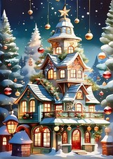 Christmas House Tree Ball Diamond Art Kits for Adults, 5D Diamond Painting Kits