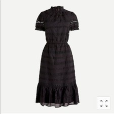 J Crew Black Puff Sleeve Daisy-Chain Knee Length Ruffle Dress Size 6