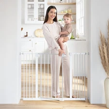 Baby Safety Gate with 3 Extensions - Adjustable 42" x 1.9" x 30" Q195 Steel D...