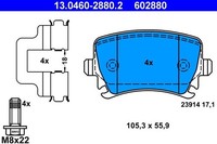 ATE 13.0460-2880.2 Bremsbelagsatz, Scheibenbremse 105,3 Mm 55,9 Mm 17,1 Mm