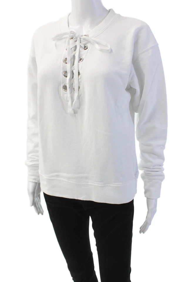 Sudadera negra orquídea para mujer de algodón lisa con cordones cuello en V blanca talla S Foto 2 de 4