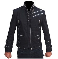 Punk Rock Stand Collar Jacket Men's Buckle Strap Zip Up Goth Military Biker Coat