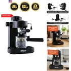 Electric Espresso Cappuccino Maker 4 Cup Capacity with Milk Frother Black Cof...