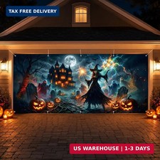 16 x 7 FT Halloween Garage Door Cover Banner- Scary Witch Haunted House Backdrop